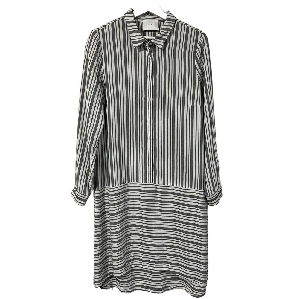 JUST Female Size S Sonya Shirt Dress Drop Waist High Low Striped Long Sleeve